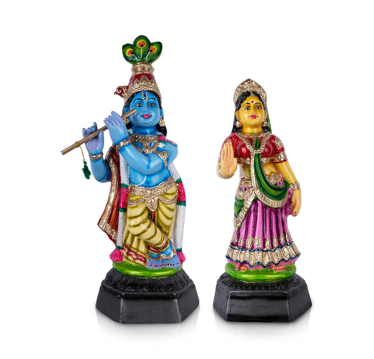 Radha Krishna Murti Paper Mache Golu Bommai Pair - 19 x 6 Inches | Giri Golu Doll/ Navaratri Golu Bommai/ Gombe
