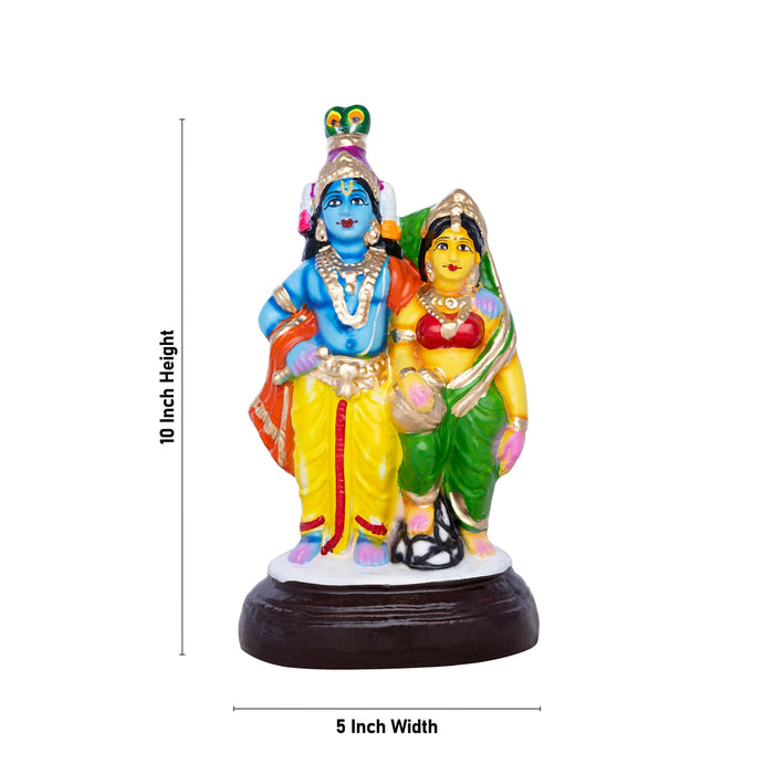 Krishna Radha Clay Golu Bommai Pair - 10 x 5 Inches | Giri Golu Doll/ Navaratri Kolu Bomma/ Gombe