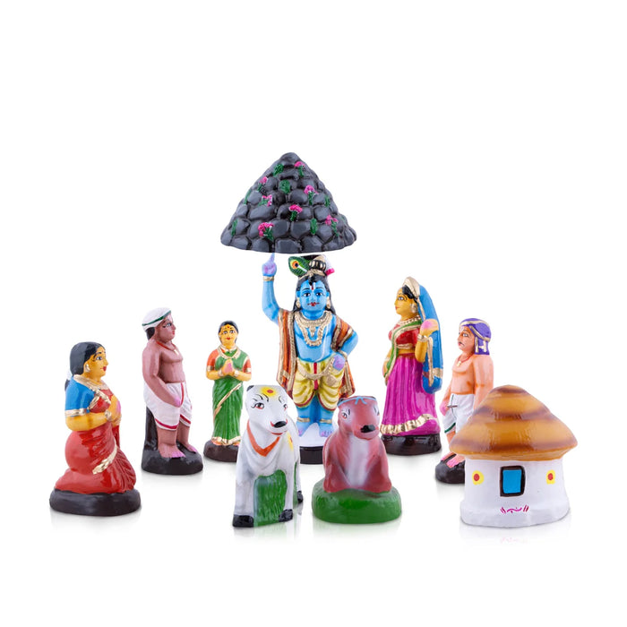 Krishna Govardhana Giri Clay Golu Bommai Set - 17 x 5 Inches | Giri Golu Doll/Navaratri Golu Bomma/Gombe