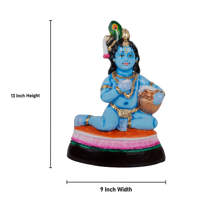 Butter Krishna Idol Paper Mache Golu Bommai - 13 x 9 Inches | Giri Golu Doll/Navaratri Golu Bomma/Gombe/Bommai