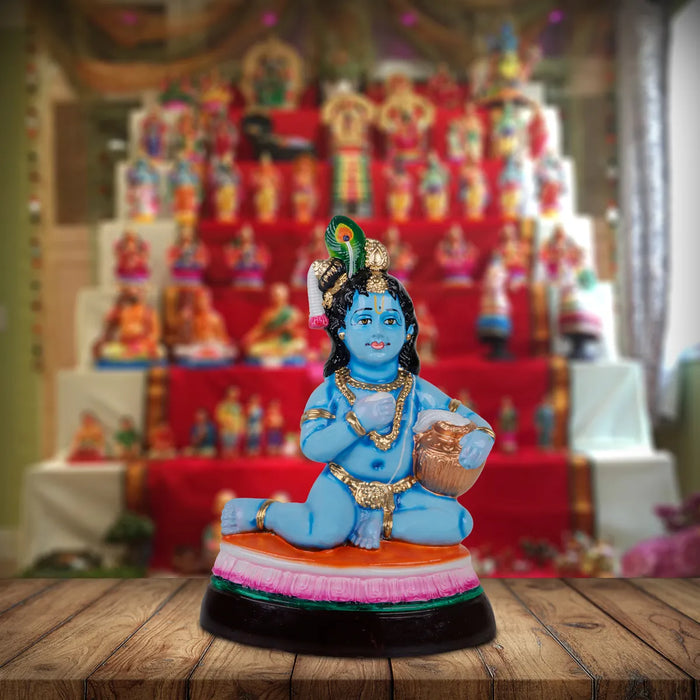 Butter Krishna Idol Paper Mache Golu Bommai - 13 x 9 Inches | Giri Golu Doll/Navaratri Golu Bomma/Gombe/Bommai
