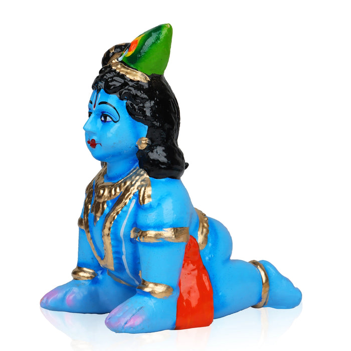 Crawling Krishna Murti Clay Golu Bommai - 5.5 x 4 Inches | Giri Golu Doll/ Navaratri Golu Bommai/ Gombe