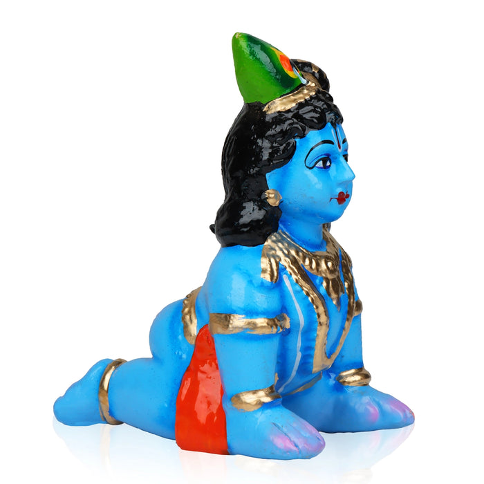 Crawling Krishna Murti Clay Golu Bommai - 5.5 x 4 Inches | Giri Golu Doll/ Navaratri Golu Bommai/ Gombe