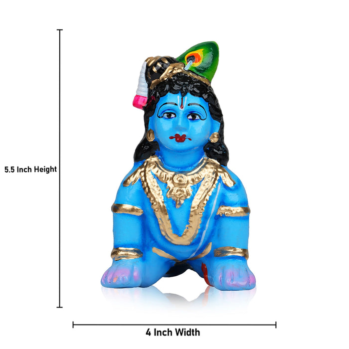 Crawling Krishna Murti Clay Golu Bommai - 5.5 x 4 Inches | Giri Golu Doll/ Navaratri Golu Bommai/ Gombe