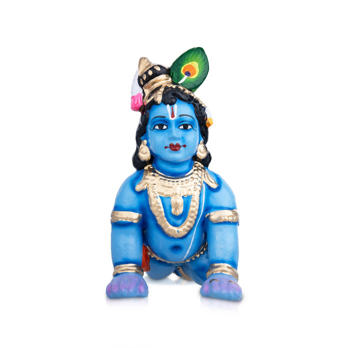 Crawling Krishna Murti Clay Golu Bommai - 9 x 6.5 Inches | Giri Golu Doll/ Navaratri Golu Bommai/ Gombe