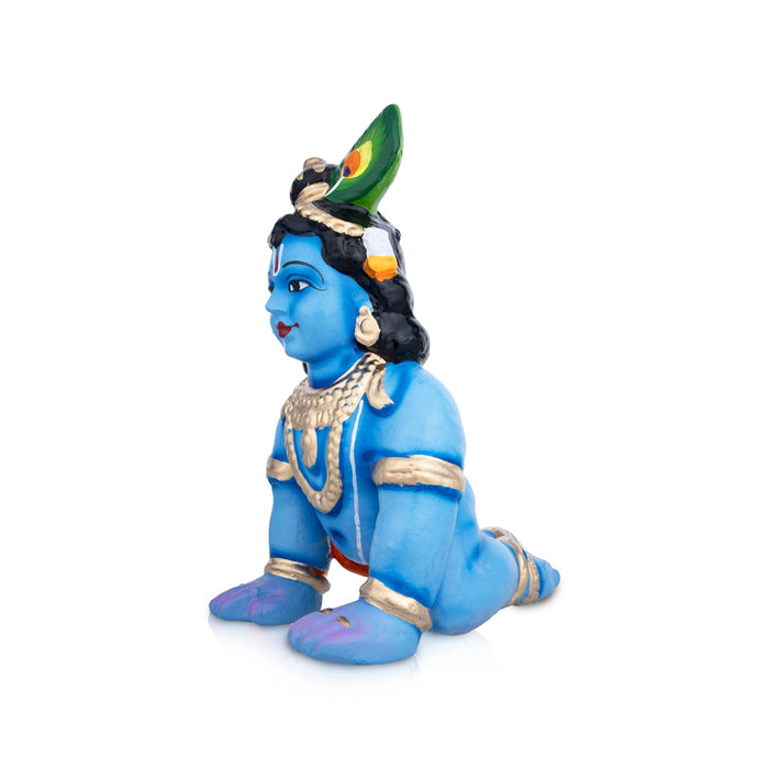 Crawling Krishna Murti Clay Golu Bommai - 9 x 6.5 Inches | Giri Golu Doll/ Navaratri Golu Bommai/ Gombe