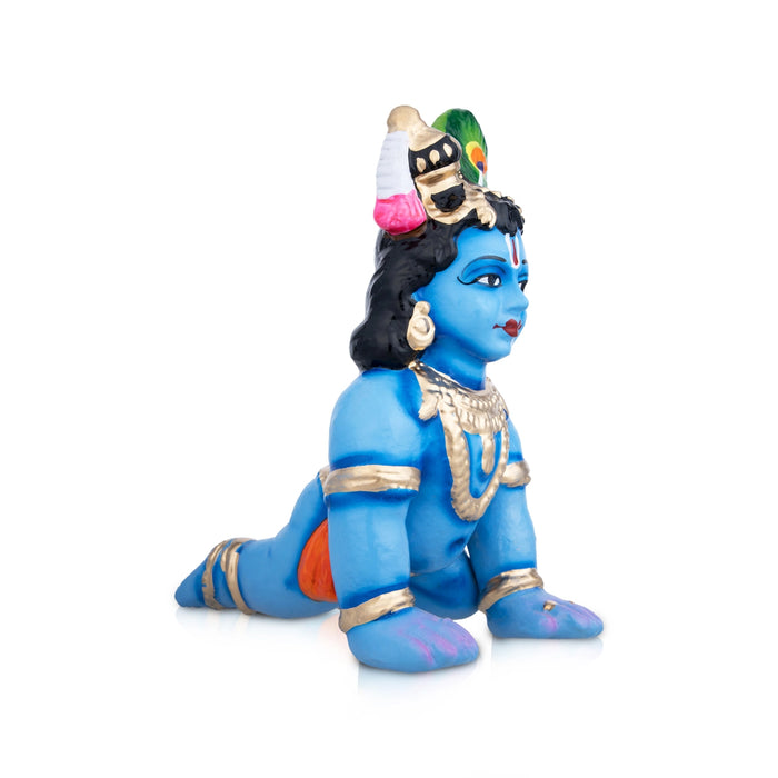 Crawling Krishna Murti Clay Golu Bommai - 9 x 6.5 Inches | Giri Golu Doll/ Navaratri Golu Bommai/ Gombe