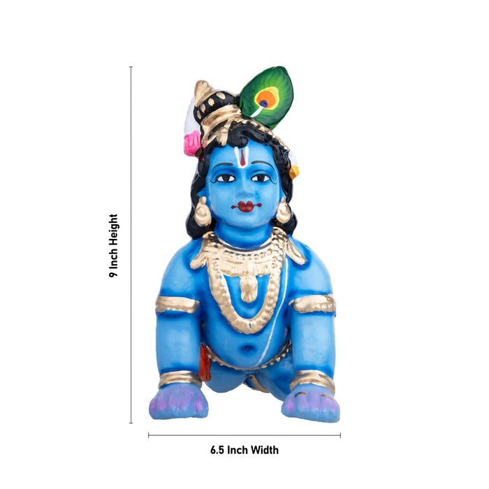 Crawling Krishna Murti Clay Golu Bommai - 9 x 6.5 Inches | Giri Golu Doll/ Navaratri Golu Bommai/ Gombe