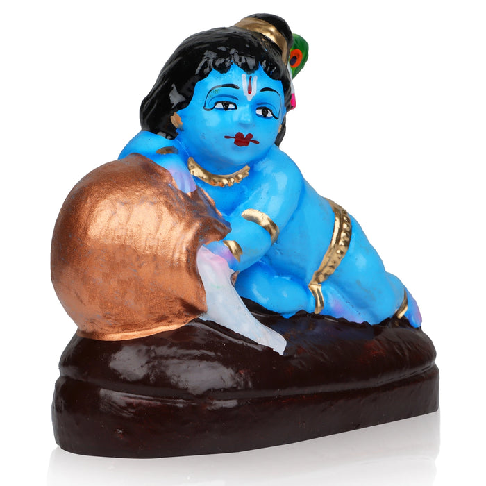 Crawling Krishna with Pot Clay Golu Bommai - 6 x 5 Inches | Giri Golu Doll/ Navaratri Golu Bomma/Gombe/Bommai