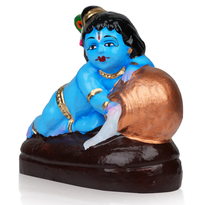 Crawling Krishna with Pot Clay Golu Bommai - 6 x 5 Inches | Giri Golu Doll/ Navaratri Golu Bomma/Gombe/Bommai
