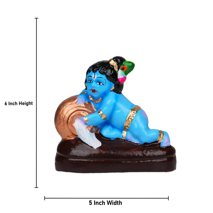 Crawling Krishna with Pot Clay Golu Bommai - 6 x 5 Inches | Giri Golu Doll/ Navaratri Golu Bomma/Gombe/Bommai