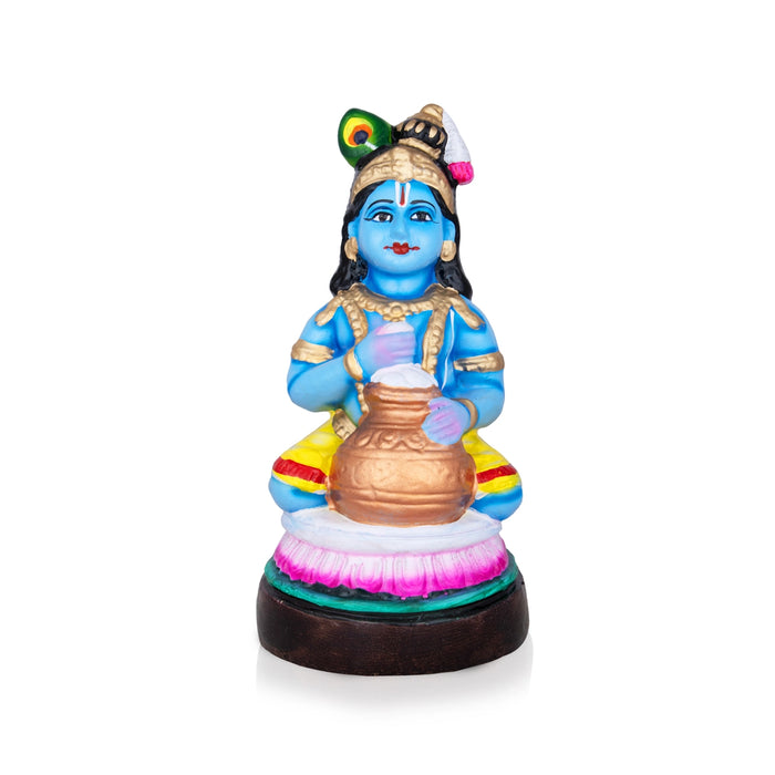 Krishna with Pot Clay Golu Bommai - 9 x 4 Inches | Giri Golu Doll/ Navaratri Golu Bomma/Gombe/Bommai