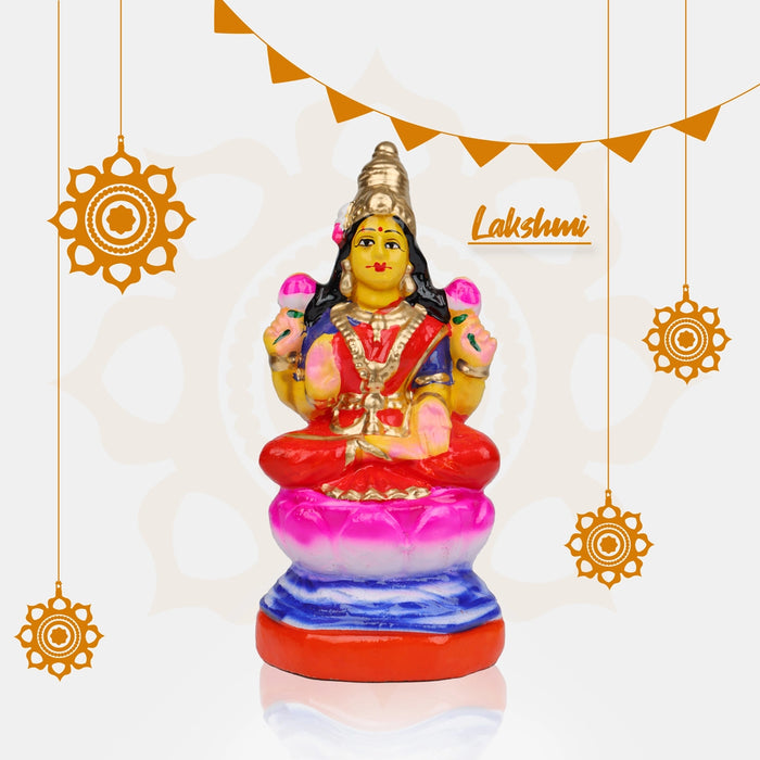 Lakshmi Sitting Clay Golu Bommai - 8 x 4 Inches | Giri Golu Doll/ Navaratri Golu Bomma/Gombe/Bommai