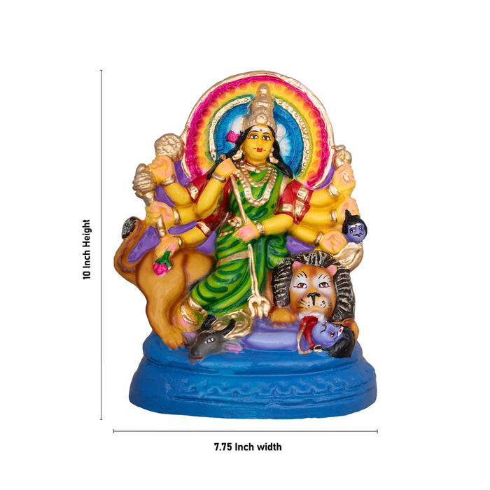 Mahishasuramardini Durga Idol Clay Golu Bommai- 10 X 7.75 Inches | Giri Golu Doll/Navaratri Gombe/Navratri Decor
