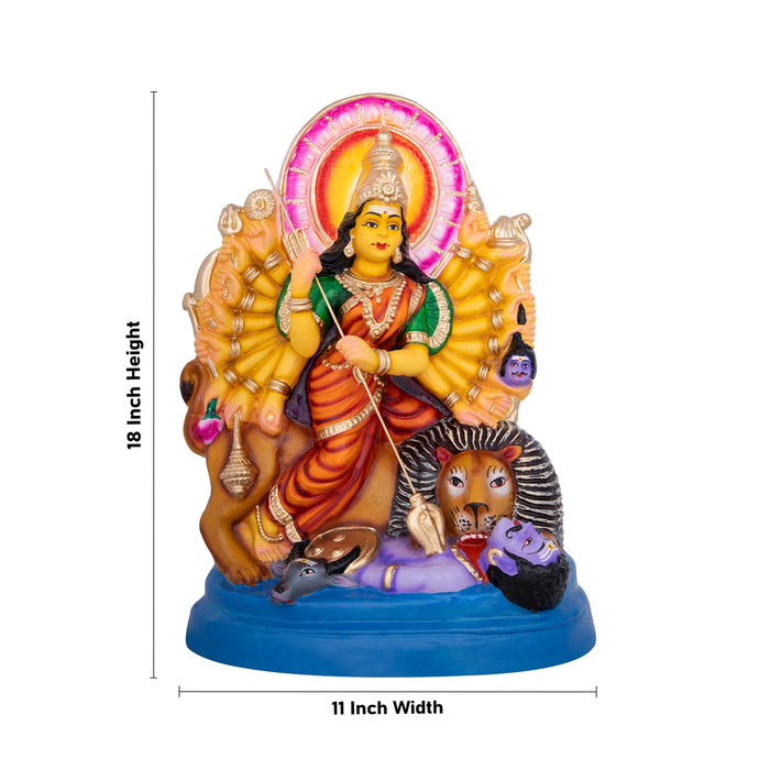 Maa Durga Mahishasura Mardini Paper Mache Golu Bommai - 18 x 11 Inches | Giri Golu Doll/ Navaratri Golu Bomma/Gombe/Bommai