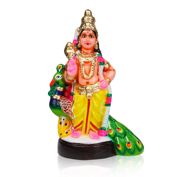 Murugan Statue Clay Golu Bommai - 10 X 6 Inches | Navaratri Golu Gombe/ Giri Golu Doll/ Navratri Decor