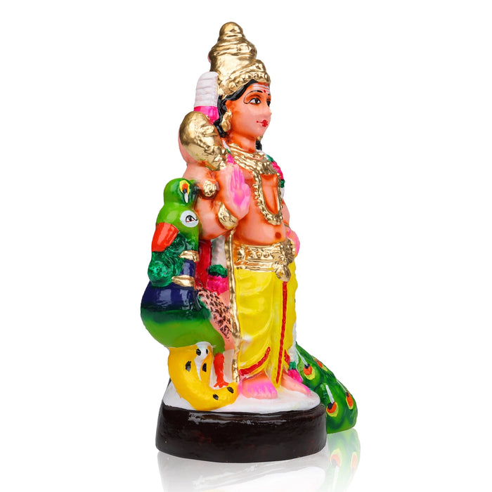 Murugan Statue Clay Golu Bommai - 10 X 6 Inches | Navaratri Golu Gombe/ Giri Golu Doll/ Navratri Decor