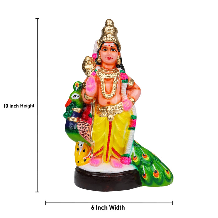 Murugan Statue Clay Golu Bommai - 10 X 6 Inches | Navaratri Golu Gombe/ Giri Golu Doll/ Navratri Decor