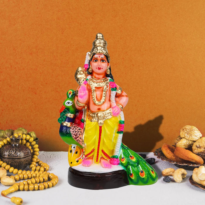 Murugan Statue Clay Golu Bommai - 10 X 6 Inches | Navaratri Golu Gombe/ Giri Golu Doll/ Navratri Decor