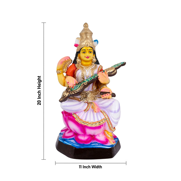Saraswati Murti Paper Mache Golu Bommai - 20 X 11 Inches | Giri Golu Doll/ Navaratri Gombe/ Navratri Decor