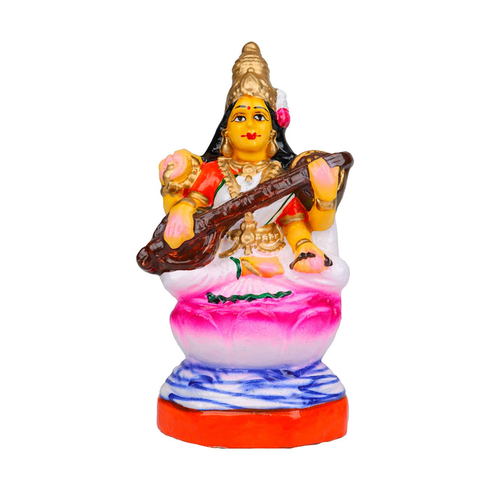 Saraswati Clay Golu Bommai - 8 x 4 Inches | Giri Golu Doll/ Navaratri Golu Bomma/Gombe/Bommai