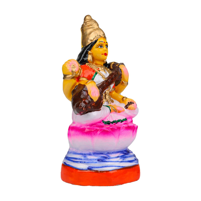 Saraswati Clay Golu Bommai - 8 x 4 Inches | Giri Golu Doll/ Navaratri Golu Bomma/Gombe/Bommai