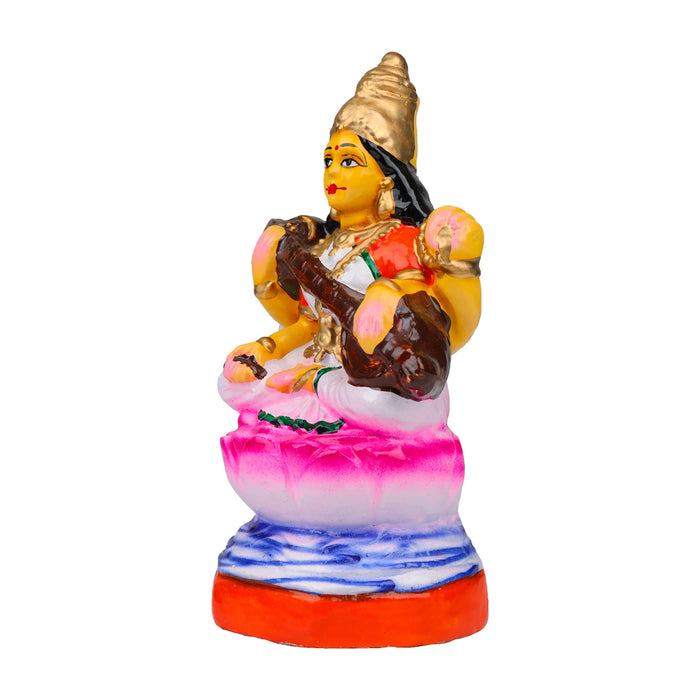 Saraswati Clay Golu Bommai - 8 x 4 Inches | Giri Golu Doll/ Navaratri Golu Bomma/Gombe/Bommai