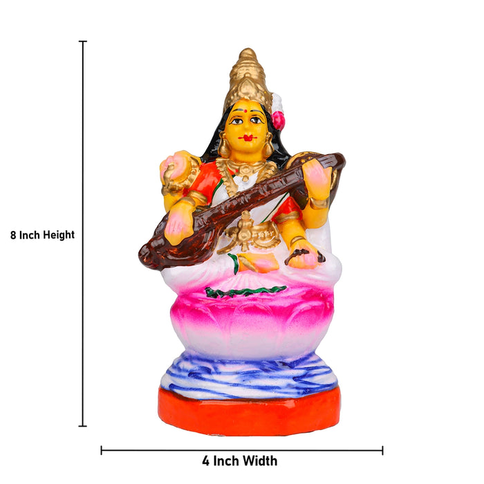 Saraswati Clay Golu Bommai - 8 x 4 Inches | Giri Golu Doll/ Navaratri Golu Bomma/Gombe/Bommai