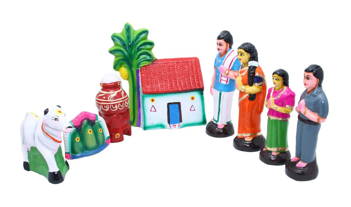 Pongal Paper Mache Golu Bommai Set - 9 Inches | Giri Golu Doll/ Navaratri Golu Bomma/Gombe/Bommai