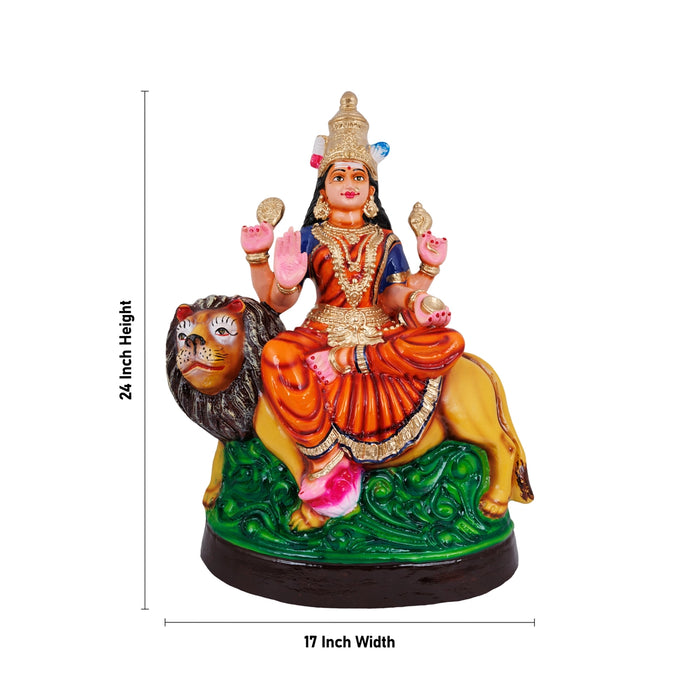 Simhavahini Durga Murti Paper Mache Golu Bommai- 24 X 17 Inches | Giri Golu Doll/Navaratri Gombe/Navratri Decor