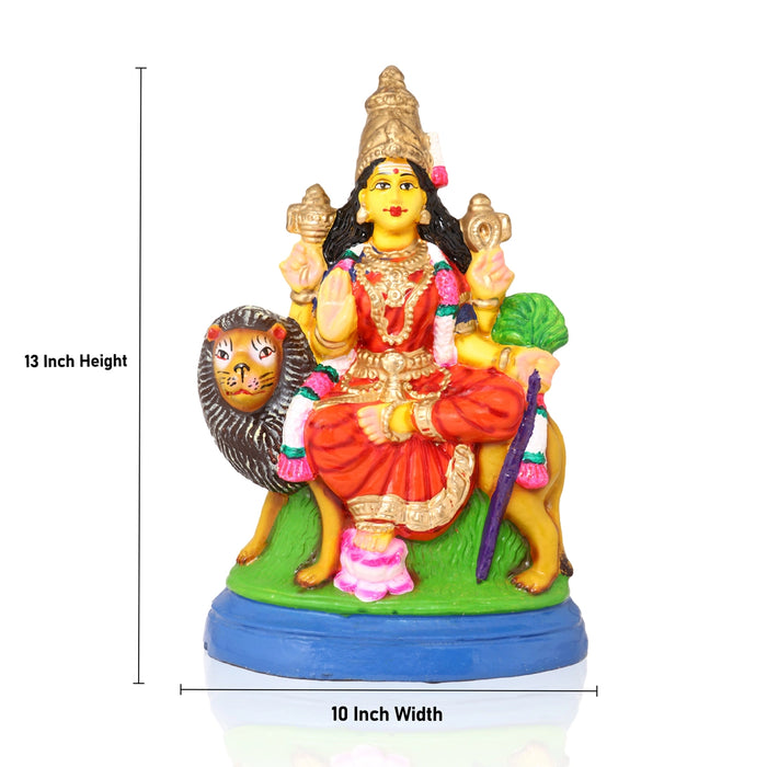 Simhavahini Durga Clay Golu Bommai - 13 x 10 Inches | Giri Golu Doll/ Navaratri Golu Bomma/Gombe/Bommai