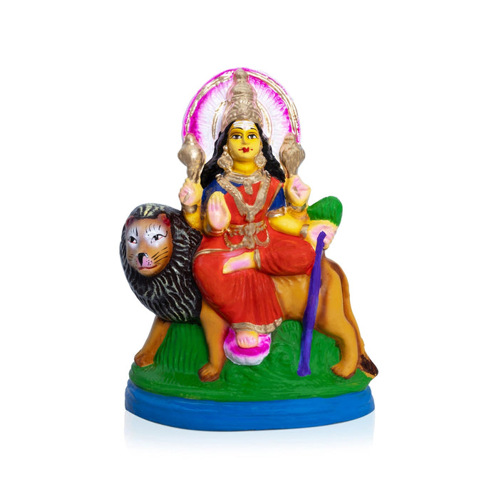 Simhavahini Durga Clay Golu Bommai - 10 x 8 Inches | Giri Golu Doll/ Navaratri Golu Bomma/Gombe/Bommai