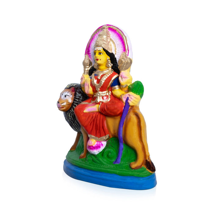 Simhavahini Durga Clay Golu Bommai - 10 x 8 Inches | Giri Golu Doll/ Navaratri Golu Bomma/Gombe/Bommai