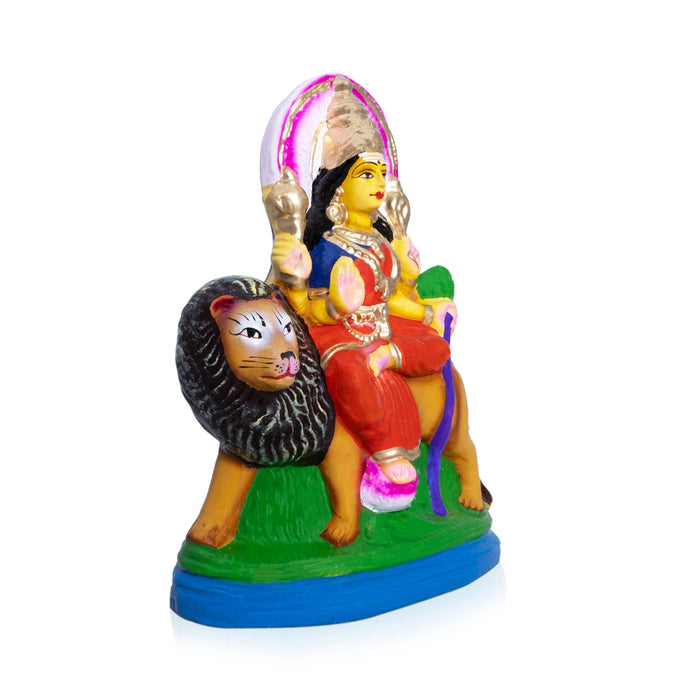 Simhavahini Durga Clay Golu Bommai - 10 x 8 Inches | Giri Golu Doll/ Navaratri Golu Bomma/Gombe/Bommai