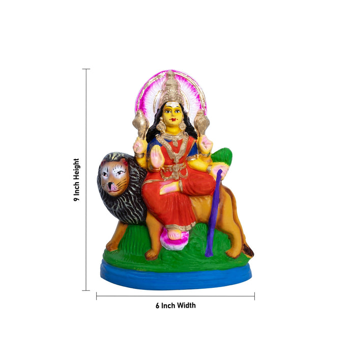 Simhavahini Durga Clay Golu Bommai - 10 x 8 Inches | Giri Golu Doll/ Navaratri Golu Bomma/Gombe/Bommai