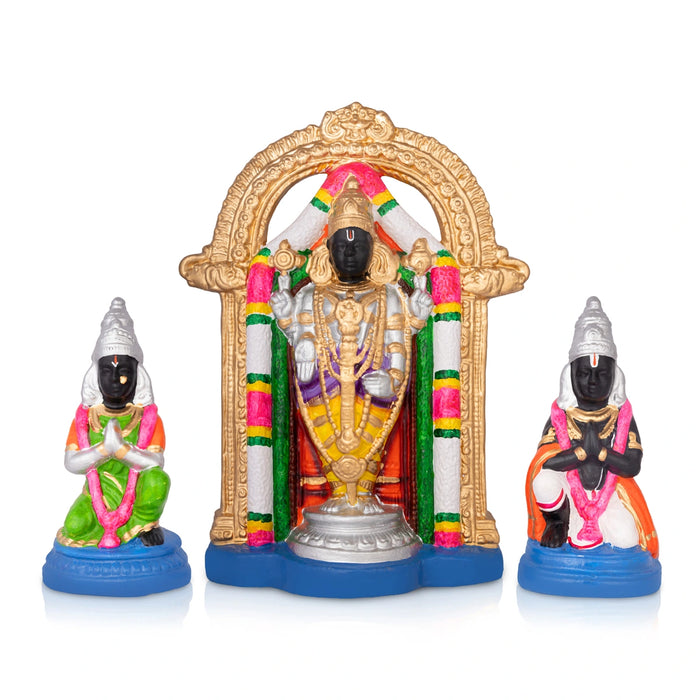 Uppiliyappan Clay Golu Bommai - 16 x 11.5 Inches | 3 Pcs/ Giri Golu Doll/ Navaratri Golu Bomma/ Dasara Doll