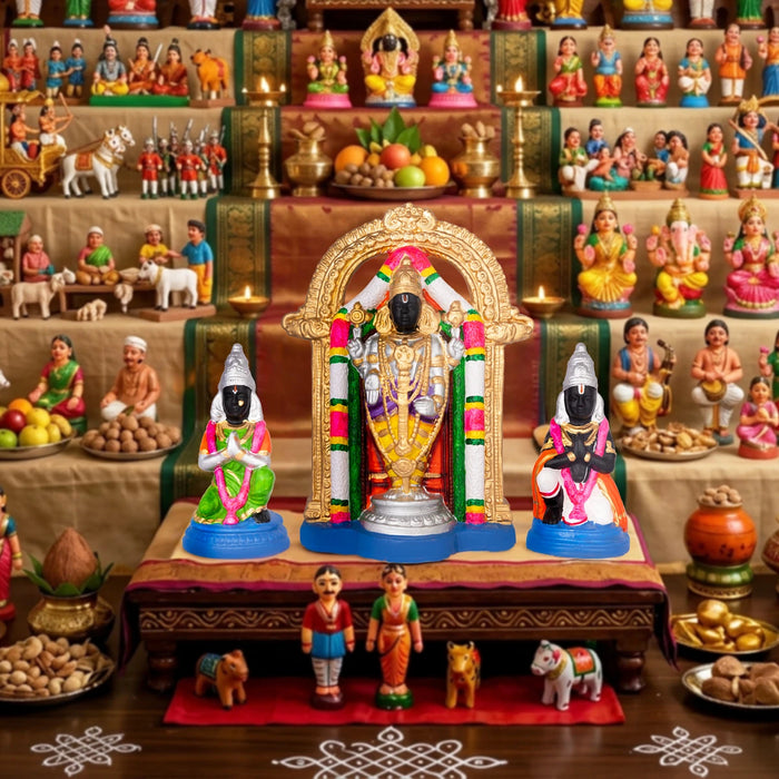 Uppiliyappan Clay Golu Bommai - 16 x 11.5 Inches | 3 Pcs/ Giri Golu Doll/ Navaratri Golu Bomma/ Dasara Doll