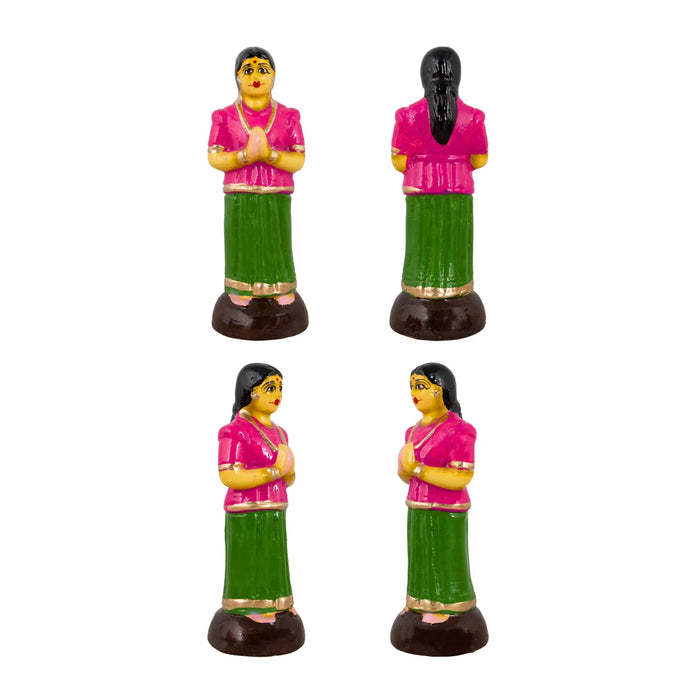 Tulasi Maadam With Women Clay Golu Bommai Set - 6 x 2.5 Inches | Giri Golu Doll/ Navaratri Golu Bomma/Gombe