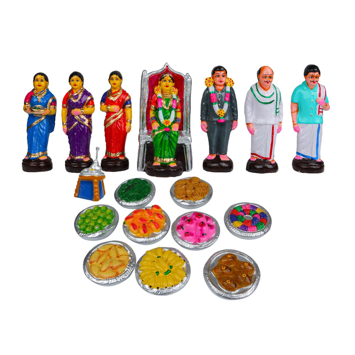 Valaikappu Clay Golu Bommai Set - 8 x 4 Inches | 17 Pcs/ Giri Golu Doll/ Navaratri Golu Bomma/ Bommai