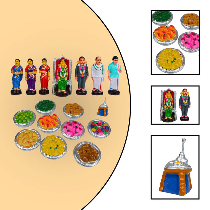 Valaikappu Clay Golu Bommai Set - 8 x 4 Inches | 17 Pcs/ Giri Golu Doll/ Navaratri Golu Bomma/ Bommai
