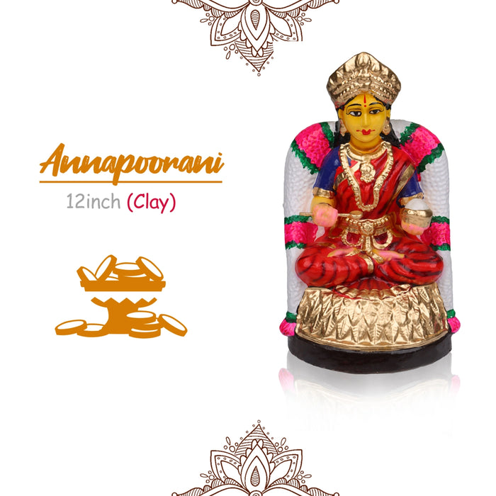 Annapurna Devi Clay Golu Bommai - 12 X 6 Inches | Navaratri Golu Gombe/ Giri Golu Doll/ Navratri Decor
