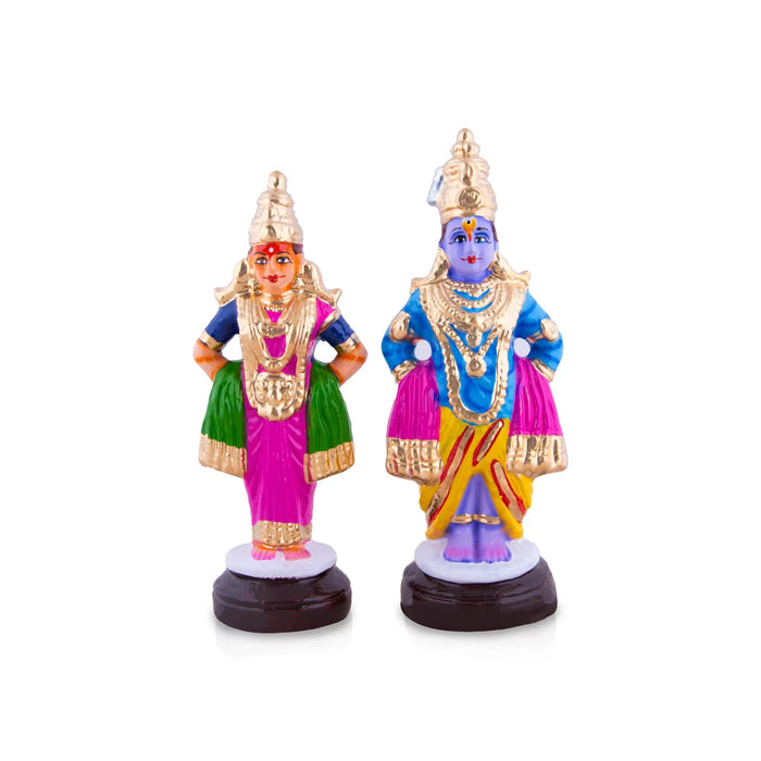 Vitthal Rukmini Clay Golu Bommai Pair - 10 x 3.5 Inches | Giri Golu Doll/ Navaratri Golu Bomma/Gombe/Bommai