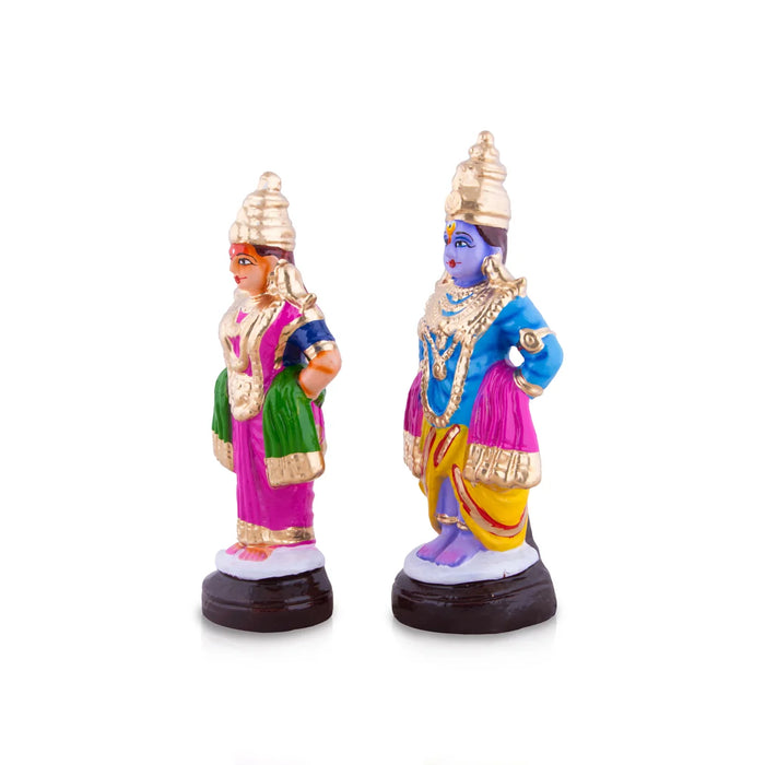 Vitthal Rukmini Clay Golu Bommai Pair - 10 x 3.5 Inches | Giri Golu Doll/ Navaratri Golu Bomma/Gombe/Bommai