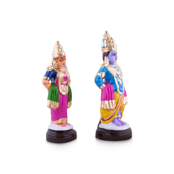 Vitthal Rukmini Clay Golu Bommai Pair - 10 x 3.5 Inches | Giri Golu Doll/ Navaratri Golu Bomma/Gombe/Bommai