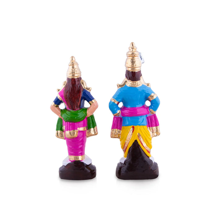 Vitthal Rukmini Clay Golu Bommai Pair - 10 x 3.5 Inches | Giri Golu Doll/ Navaratri Golu Bomma/Gombe/Bommai