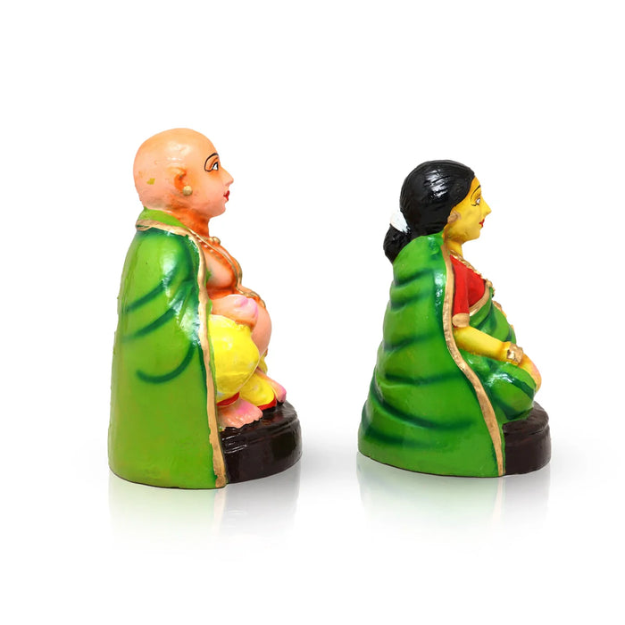 Thatha Paati Clay Golu Bommai Pair - 10 Inches | Giri Golu Doll/ Navaratri Golu Bomma/Gombe/Bommai