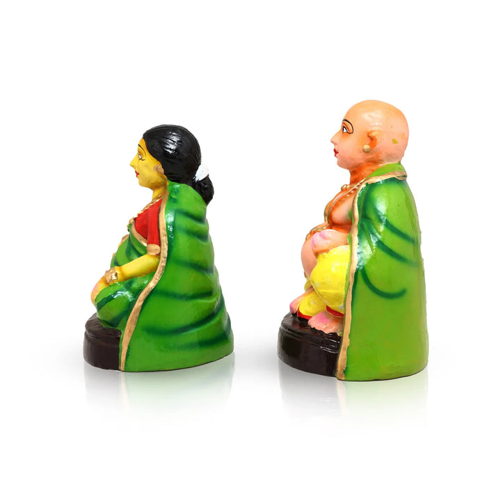 Thatha Paati Clay Golu Bommai Pair - 10 Inches | Giri Golu Doll/ Navaratri Golu Bomma/Gombe/Bommai