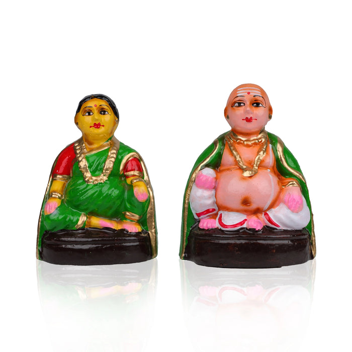 Chettiyar Chettichi Clay Golu Bommai Pair - 6 x 4 Inches | Giri Golu Doll/ Navaratri Golu Bomma/ Gombe