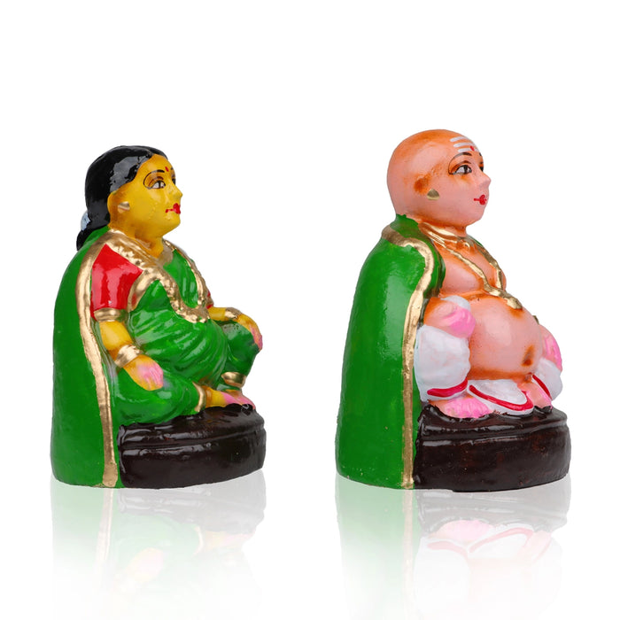 Chettiyar Chettichi Clay Golu Bommai Pair - 6 x 4 Inches | Giri Golu Doll/ Navaratri Golu Bomma/ Gombe