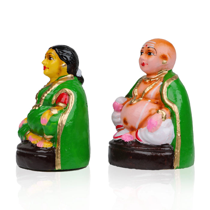 Chettiyar Chettichi Clay Golu Bommai Pair - 6 x 4 Inches | Giri Golu Doll/ Navaratri Golu Bomma/ Gombe